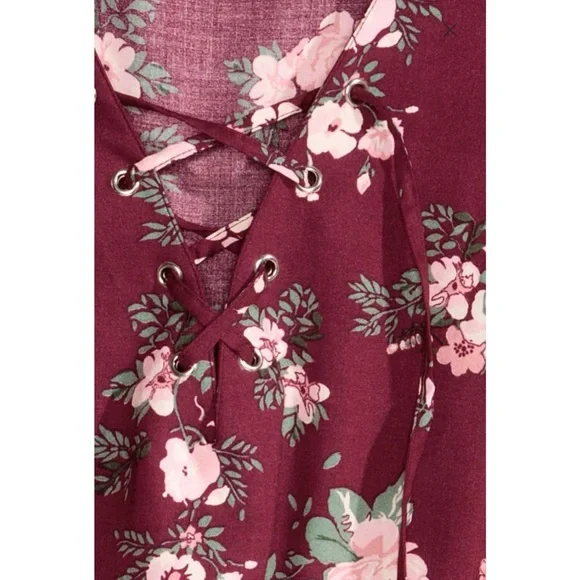 Burgundy Lace Up neck dress - Picture 3 of 7